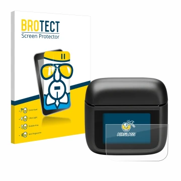 Front side of a product packaging with the brand logo BROTECT. Next to it is the device JBL Tour Pro 3 shown with the correspo