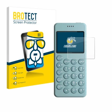 Front side of a product packaging with the brand logo BROTECT. Next to it is the device Punkt MP02 shown with the correspondin