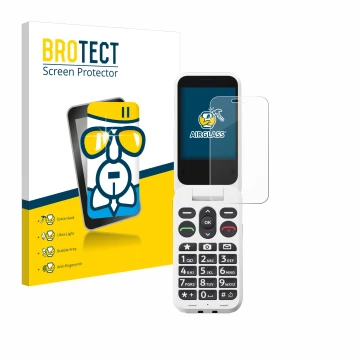 Front side of a product packaging with the brand logo BROTECT. Next to it is the device Doro Leva L30 shown with the correspon