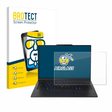 Front side of a product packaging with the brand logo BROTECT. Next to it is the device Lenovo ThinkPad X1 Carbon Gen 13 14