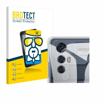 Front side of a product packaging with the brand logo BROTECT. Next to it is the device Cubot Max 5 (ONLY Camera) shown with t