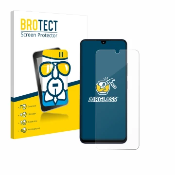 Front side of a product packaging with the brand logo BROTECT. Next to it is the device Xiaomi Redmi 14C shown with the corres