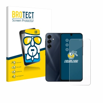 Front side of a product packaging with the brand logo BROTECT. Next to it is the device Samsung Galaxy A16 4G (Front+Camera) s