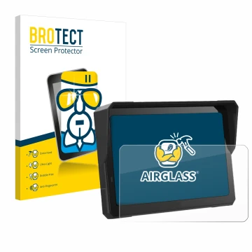Front side of a product packaging with the brand logo BROTECT. Next to it is the device Carpuride W702 Pro 7