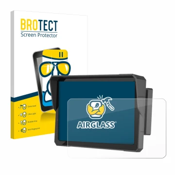 Front side of a product packaging with the brand logo BROTECT. Next to it is the device Carpuride W702B Pro 7