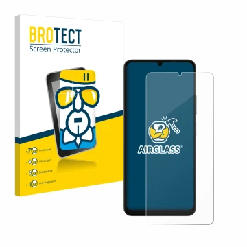 Front side of a product packaging with the brand logo BROTECT. Next to it is the device Ulefone Note 20 Pro shown with the cor