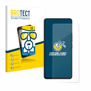 Front side of a product packaging with the brand logo BROTECT. Next to it is the device ASUS ROG Phone 9 shown with the corres