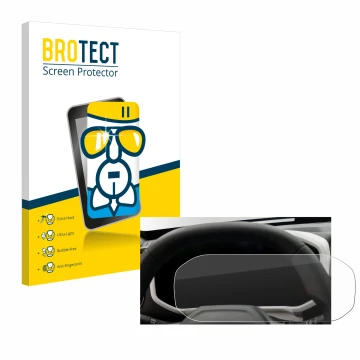 Front side of a product packaging with the brand logo BROTECT. Next to it is the device Dacia Duster Tacho (2024) shown with t