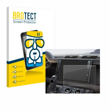 Front side of a product packaging with the brand logo BROTECT. Next to it is the device Land Rover Defender (2025) 10