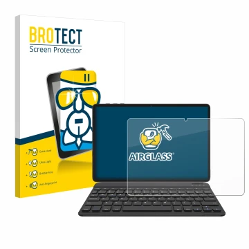 Front side of a product packaging with the brand logo BROTECT. Next to it is the device BESTTAB A20 shown with the correspondi