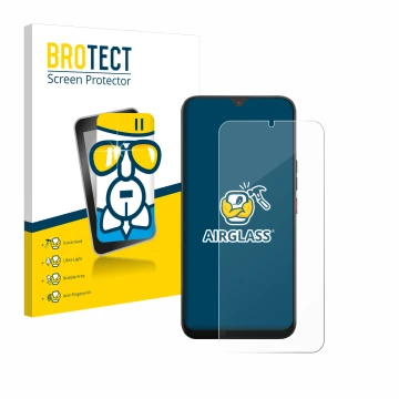 Front side of a product packaging with the brand logo BROTECT. Next to it is the device Volla Phone 22 shown with the correspo