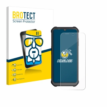 Front side of a product packaging with the brand logo BROTECT. Next to it is the device Sonim XP400 shown with the correspondi
