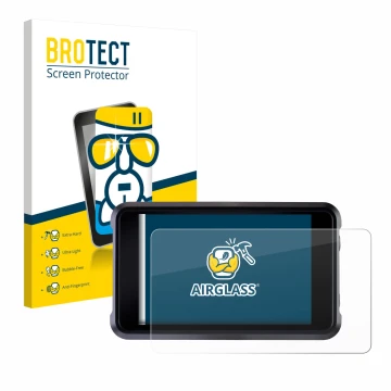 Front side of a product packaging with the brand logo BROTECT. Next to it is the device Atomos Shogun Classic shown with the c