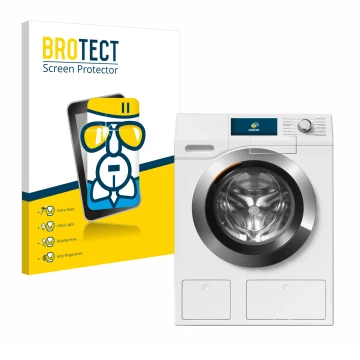 Front side of a product packaging with the brand logo BROTECT. Next to it is the device Miele WEH875 shown with the correspond
