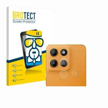 Front side of a product packaging with the brand logo BROTECT. Next to it is the device Motorola Moto G15 (ONLY Camera Lens) s