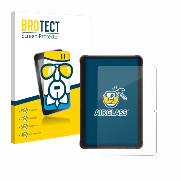 Front side of a product packaging with the brand logo BROTECT. Next to it is the device Hotwav R8 shown with the corresponding