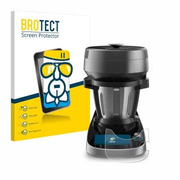 Front side of a product packaging with the brand logo BROTECT. Next to it is the device Cecotec Mambo Victory XL shown with th