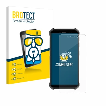 Front side of a product packaging with the brand logo BROTECT. Next to it is the device Ulefone Armor X12 shown with the corre