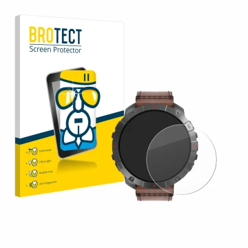 Front side of a product packaging with the brand logo BROTECT. Next to it is the device Polar Grit X2 Pro Titan shown with the
