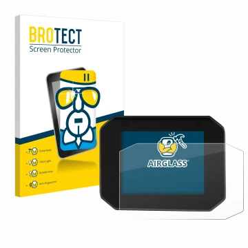 Front side of a product packaging with the brand logo BROTECT. Next to it is the device Moto Guzzi Stelvio 2024 shown with the