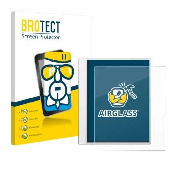 Front side of a product packaging with the brand logo BROTECT. Next to it is the device Boox Note Max shown with the correspon