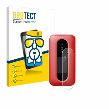 Front side of a product packaging with the brand logo BROTECT. Next to it is the device Doro Leva L30 (Outer display) shown wi