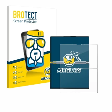 Front side of a product packaging with the brand logo BROTECT. Next to it is the device Lenovo Yoga Book 9i Gen 10 shown with 