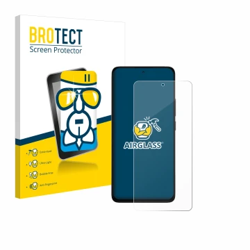 Front side of a product packaging with the brand logo BROTECT. Next to it is the device Xiaomi Redmi Note 14 4G shown with the