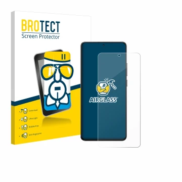 Front side of a product packaging with the brand logo BROTECT. Next to it is the device Xiaomi Poco X7 Pro shown with the corr