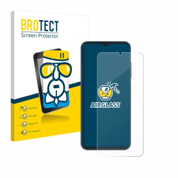 Front side of a product packaging with the brand logo BROTECT. Next to it is the device Hotwav Note 13 Pro shown with the corr
