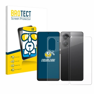 Front side of a product packaging with the brand logo BROTECT. Next to it is the device Xiaomi Poco X7 Pro (Front+Back) shown 