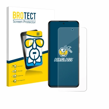 Front side of a product packaging with the brand logo BROTECT. Next to it is the device myPhone N23 Plus shown with the corres
