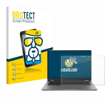 Front side of a product packaging with the brand logo BROTECT. Next to it is the device ASUS Vivobook 14 Flip TP3407 shown wit