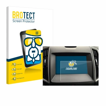 Front side of a product packaging with the brand logo BROTECT. Next to it is the device Ford Galaxy Infotainment Sync 3 (2019)