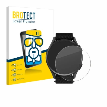 Front side of a product packaging with the brand logo BROTECT. Next to it is the device Garmin Approach S50 shown with the cor