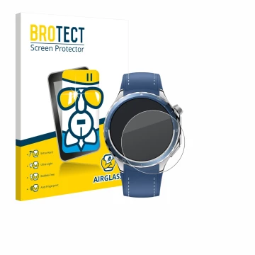 Front side of a product packaging with the brand logo BROTECT. Next to it is the device Oppo Watch X2 shown with the correspon