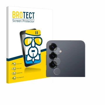 Front side of a product packaging with the brand logo BROTECT. Next to it is the device Samsung Galaxy S25 Plus (ONLY Camera L