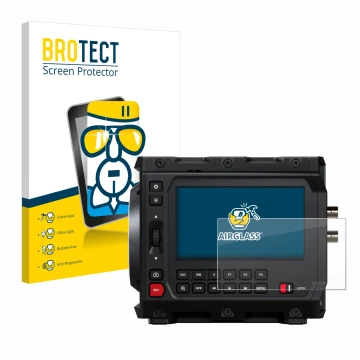 Front side of a product packaging with the brand logo BROTECT. Next to it is the device Blackmagic Design Pyxis 6K 4