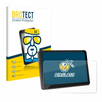 Front side of a product packaging with the brand logo BROTECT. Next to it is the device Carpuride W712D 7