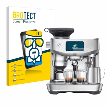 Front side of a product packaging with the brand logo BROTECT. Next to it is the device Sage the Oracle Jet shown with the cor