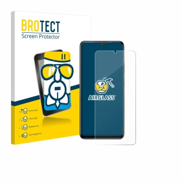 Front side of a product packaging with the brand logo BROTECT. Next to it is the device ZTE Blade V70 Max shown with the corre