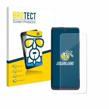 Front side of a product packaging with the brand logo BROTECT. Next to it is the device Thuraya One shown with the correspondi