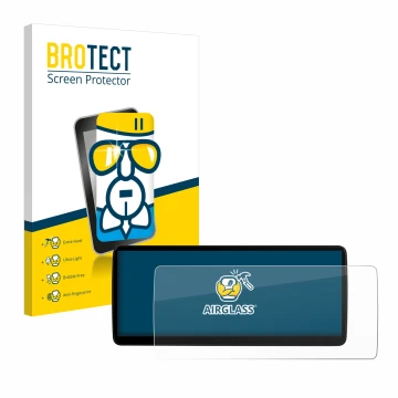 Front side of a product packaging with the brand logo BROTECT. Next to it is the device Xtrons QLB22X3UNL 12,3