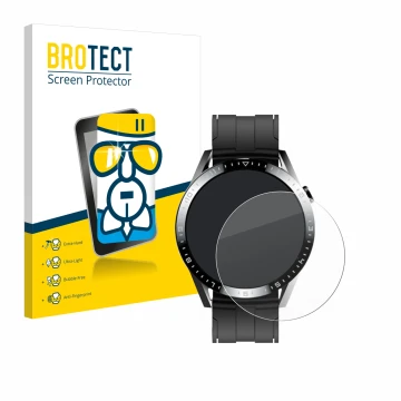 Front side of a product packaging with the brand logo BROTECT. Next to it is the device Tracer Smartwatch SM9 shown with the c
