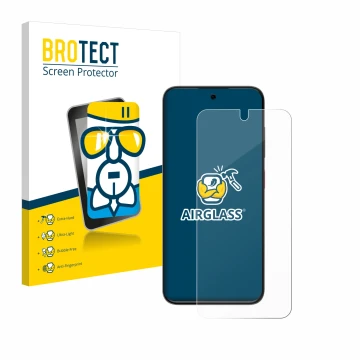 Front side of a product packaging with the brand logo BROTECT. Next to it is the device ZTE Blade V70 Vita shown with the corr