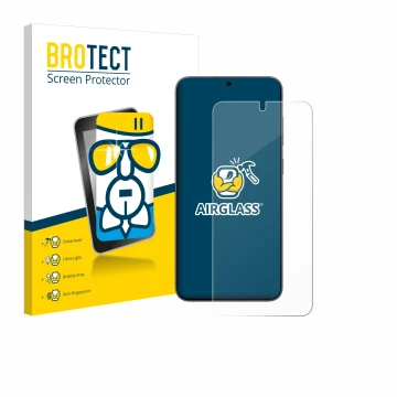 Front side of a product packaging with the brand logo BROTECT. Next to it is the device Samsung Galaxy S25 Enterprise Edition 