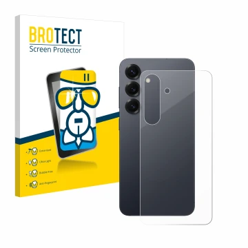 Front side of a product packaging with the brand logo BROTECT. Next to it is the device Samsung Galaxy S25 Enterprise Edition 