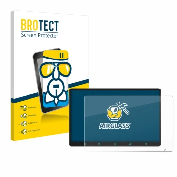 Front side of a product packaging with the brand logo BROTECT. Next to it is the device Joying Car Radio 11.6