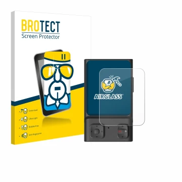 Front side of a product packaging with the brand logo BROTECT. Next to it is the device Hoverair Beacon shown with the corresp