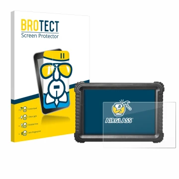 Front side of a product packaging with the brand logo BROTECT. Next to it is the device iCarsoft CR Ultra shown with the corre